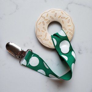 Wooden Donut Teether for Baby with Pacifier Clip - Handmade Baby Gift Idea